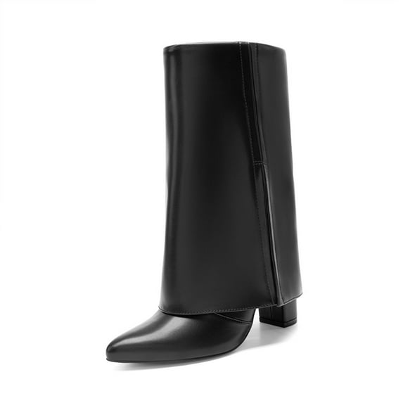 DREAM PAIRS Women's Ankle High Boots Pointed Toe Low Block Heel Oversized Shaft Ankle Zip Fashion Boots for Party Work Casual
