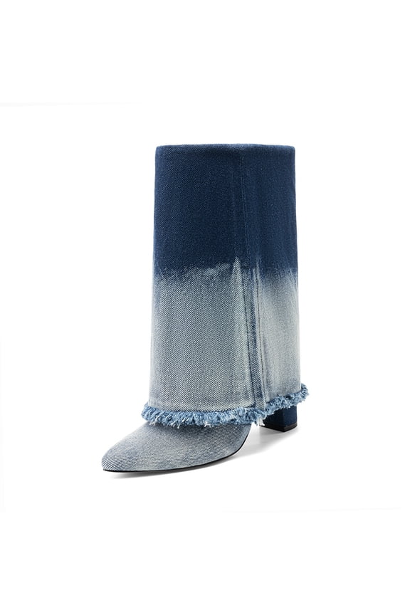 Women's Ankle High Boots Pointed Toe Low Block Heel Oversized Shaft Ankle Zip Fashion Boots for Party Work Casual