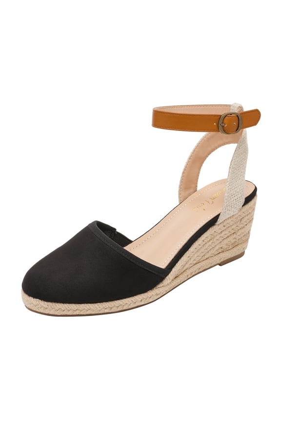 Women's Ankle Strap Closed Toe Espadrille Wedge Heels Sandals