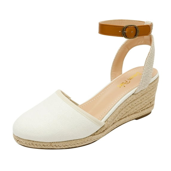 BURUDANI Women's Ankle Strap Closed Toe Espadrille Wedge Heels Sandals