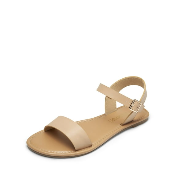 DREAM PAIRS Women's Ankle Strap Flat Sandals Open Toes One Band Buckle Summer Dressy Sandals