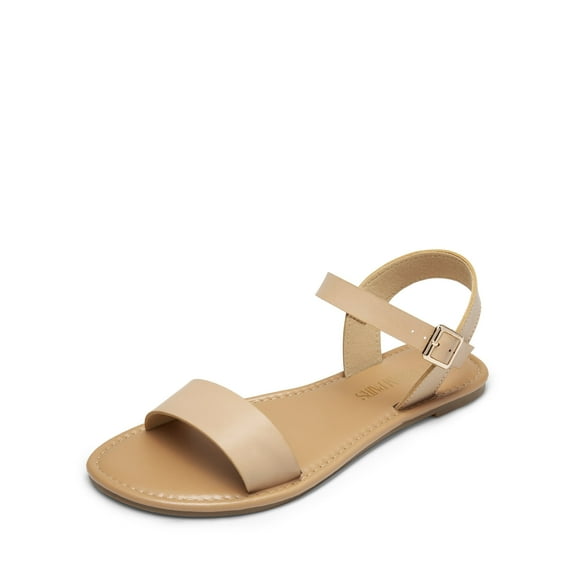 DREAM PAIRS Women's Ankle Strap Flat Sandals Open Toes One Band Buckle Summer Dressy Sandals