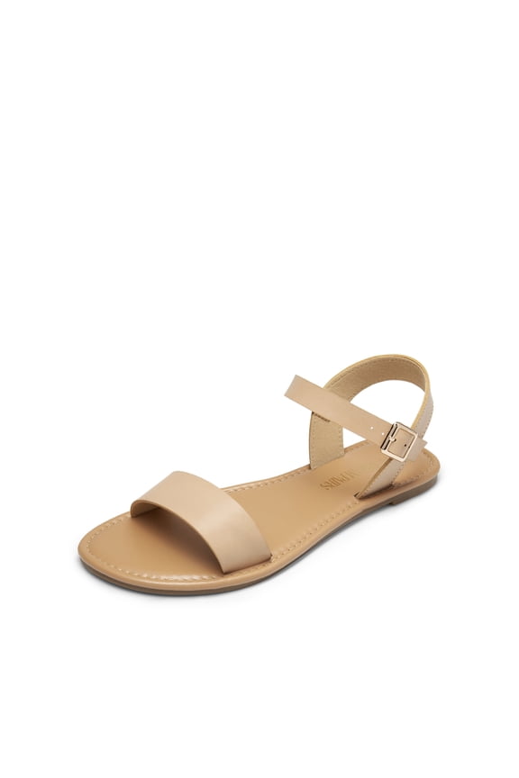 Women's Ankle Strap Flat Sandals Open Toes One Band Buckle Summer Dressy Sandals
