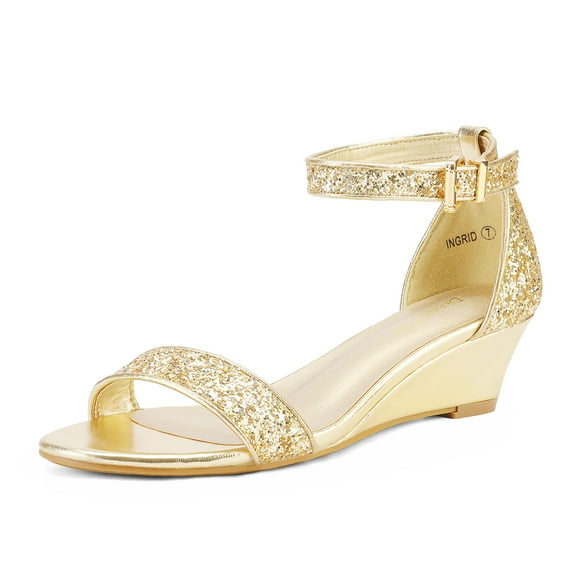 DREAM PAIRS Women's Ankle Strap Low Wedge Sandals Party Bridal Wedding Dress Shoes