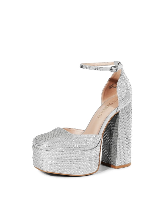 Women's High Chunky Platform Closed Toe Block Heels Square Toe Ankle Strap Dress Wedding Party Pumps Shoes AURELIA
