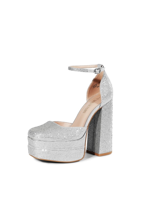 Women's High Chunky Platform Closed Toe Block Heels Square Toe Ankle Strap Dress Wedding Party Pumps Shoes AURELIA