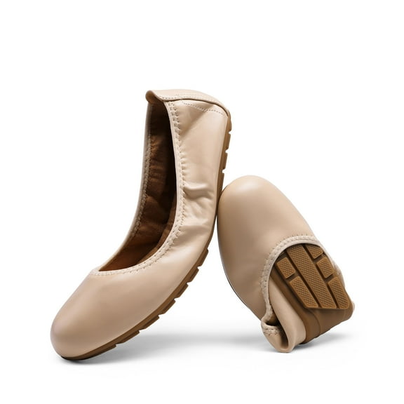 BURUDANI Women’s Ballet Flats Foldable Round Toe Dressy Comfortable Slip On Dress Shoes