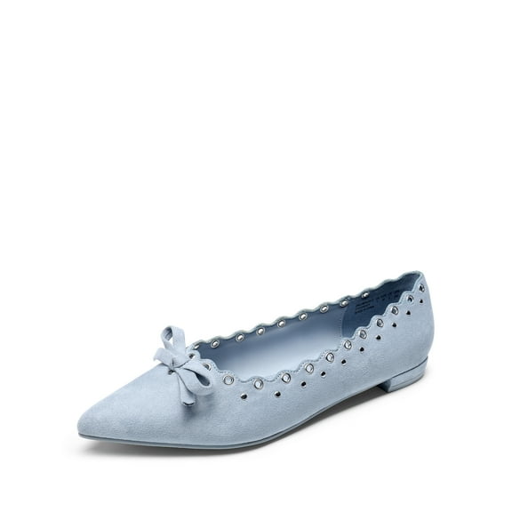DREAM PAIRS Women's Ballet Flats with Bow & Scalloped Detail - Soft Micro Suede Pointed Toe Shoes for Casual & Formal Wear