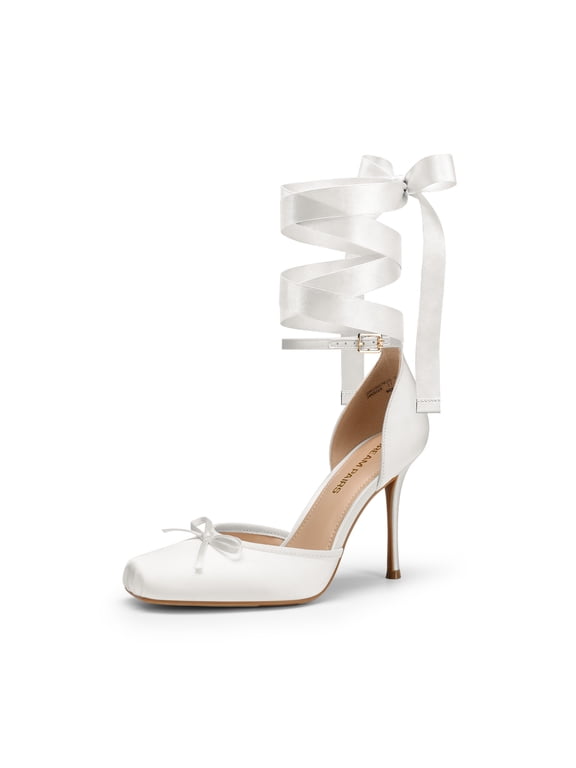 Women's Ballet High Heels Closed Toe Pumps | High Stiletto Heels Adjustable Strap Square Toe Pumps Shoes for Party Wedding Dance