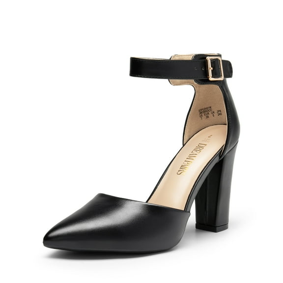 DREAM PAIRS Women's Block High Heels Pointed Toe Ankle Strap Dress Pumps for Wedding Party