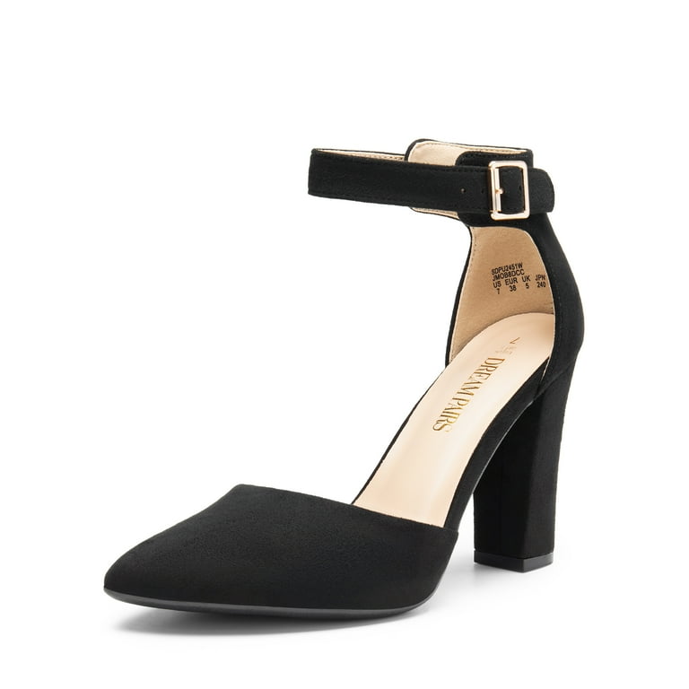 DREAM PAIRS Women's Block High Heels Pointed Toe Ankle Strap Dress