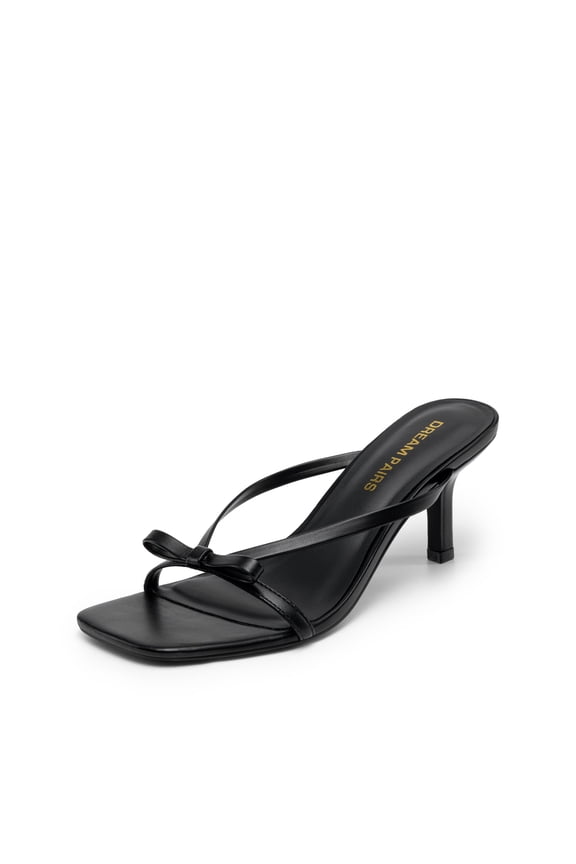 Women's Bow Heels – Kitten Heel Mule Sandals, Square Toe Strappy Slip On Dress Heels, Elegant Bridal Wedding Party Formal Shoes for Special Occasions