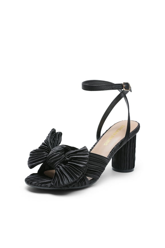 Women's Bow Knot Heeled Sandals Low Chunky Heels Open Toe Ankle Strap Slingback Dress Shoes for Wedding Bridal Party