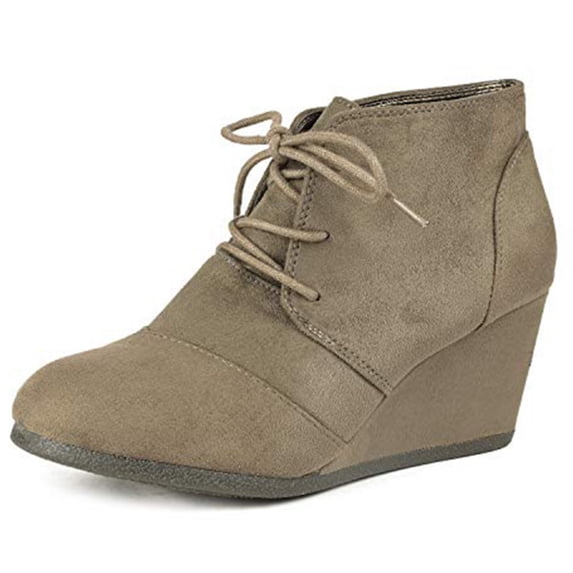 DREAM PAIRS Women's Casual Fashion Outdoor Lace Up Low Wedge Heel Booties Shoes TOMSON TAUPE Size 5.5