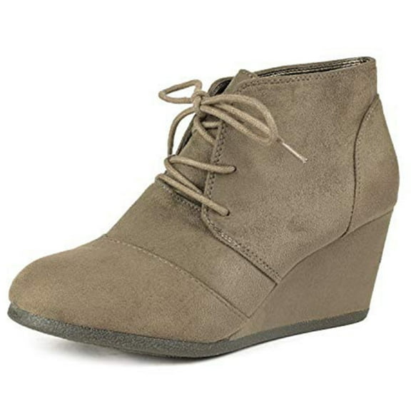 DREAM PAIRS Women's Casual Fashion Outdoor Lace Up Low Wedge Heel Booties Shoes TOMSON TAUPE Size 6