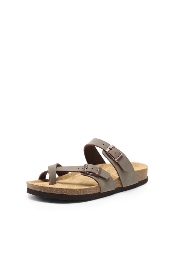 Women's Casual Slide Sandals Cork Footbed with Adjustable Straps and Arch Support Flats Brown Size 8