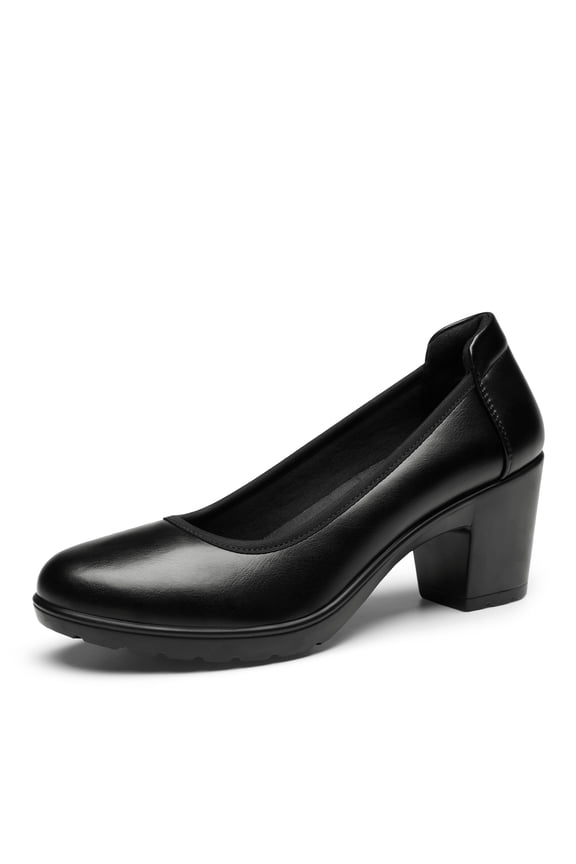 Women's Chunky Closed Toe Low Block Heels Work Pumps Comfortable Round Toe Dress Wedding Shoes