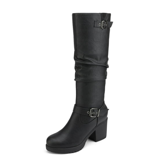 BURUDANI Women's Chunky Heel Knee High Boots CHAI-1