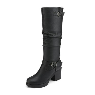 BURUDANI Women's Chunky Heel Knee High Boots CHAI-1