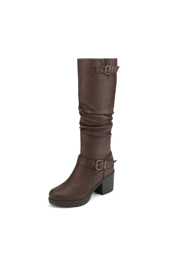 Women's Chunky Heel Knee High Boots CHAI-1