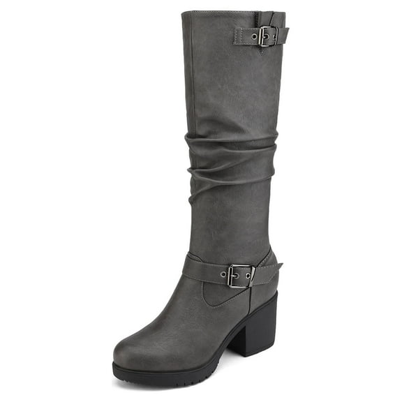 BURUDANI Women's Chunky Heel Knee High Boots