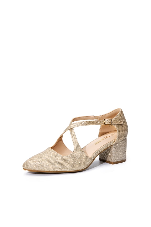 Women's Chunky Heels Dress Pumps Closed Pointed Toe Comfort Cross Strap Block Heel Shoes For Party Dance Wedding