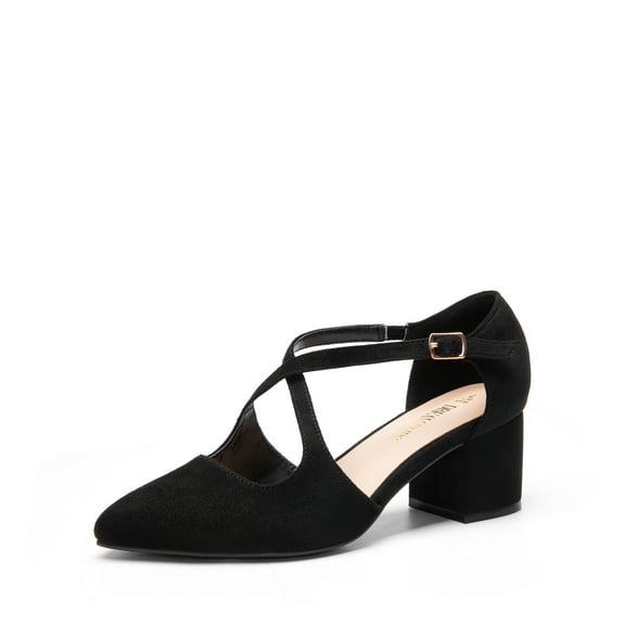 DREAM PAIRS Women's Chunky Heels Dress Pumps Closed Pointed Toe Comfort Cross Strap Block Heel Shoes For Party Dance Wedding