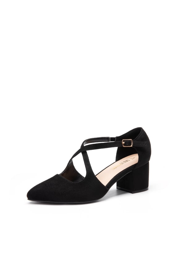 Women's Chunky Heels Dress Pumps Closed Pointed Toe Comfort Cross Strap Block Heel Shoes For Party Dance Wedding