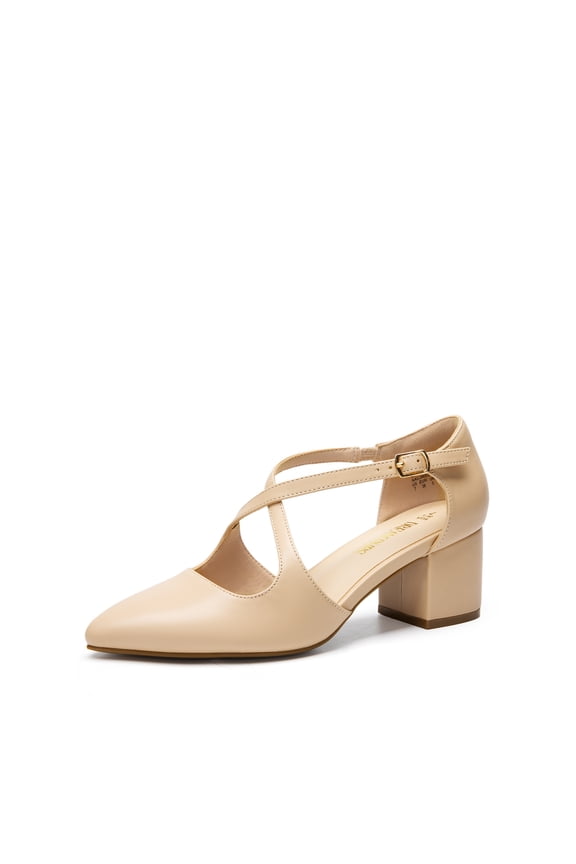 Women's Chunky Heels Dress Pumps Closed Pointed Toe Comfort Cross Strap Block Heel Shoes For Party Dance Wedding