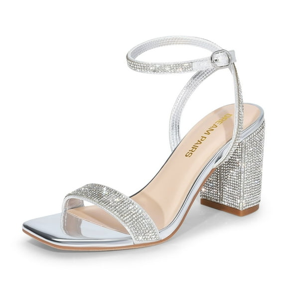 DREAM PAIRS Women's Chunky Heels Square Open Toe Ankle Buckle Strappy Block Heeled Sandals for Party Wedding Daily