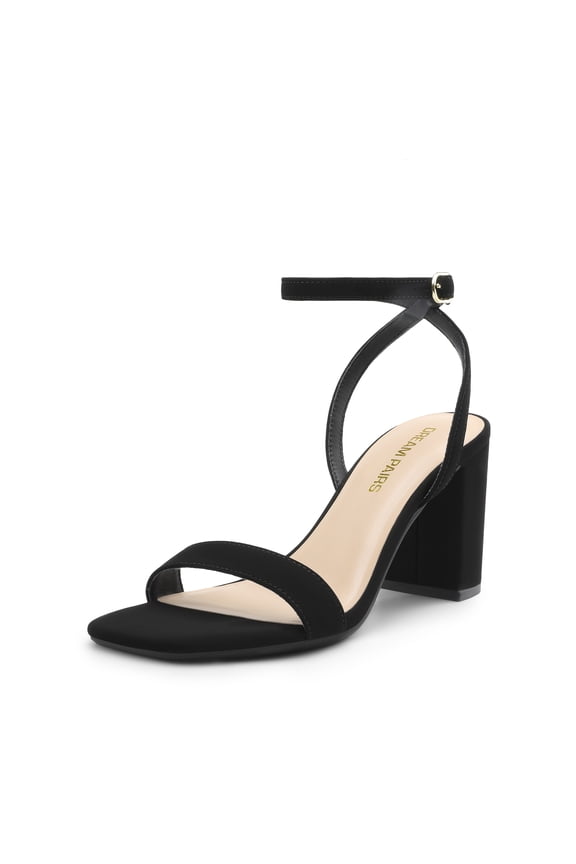 Women's Chunky Heels Square Open Toe Ankle Buckle Strappy Block Heeled Sandals for Party Wedding Daily