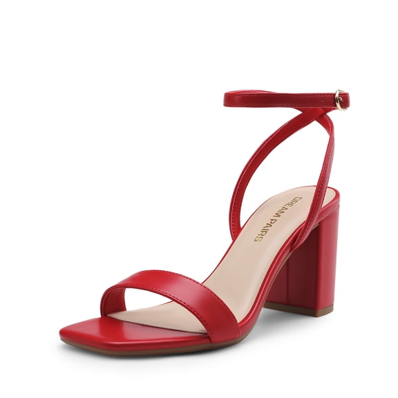DREAM PAIRS Women's Chunky Heels Square Open Toe Ankle Buckle Strappy Block Heeled Sandals for Party Wedding Daily