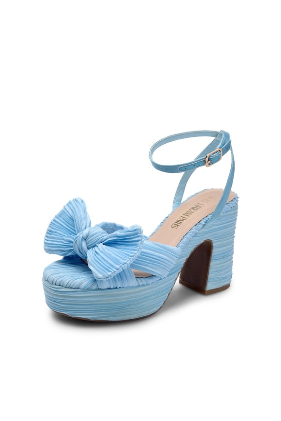 Women's Chunky Platform Heels Sandals Pleated Bow Knot Ankle Buckle Strap Heeled Sandals Open Toe Comfortable Wedding Party Dress Shoes