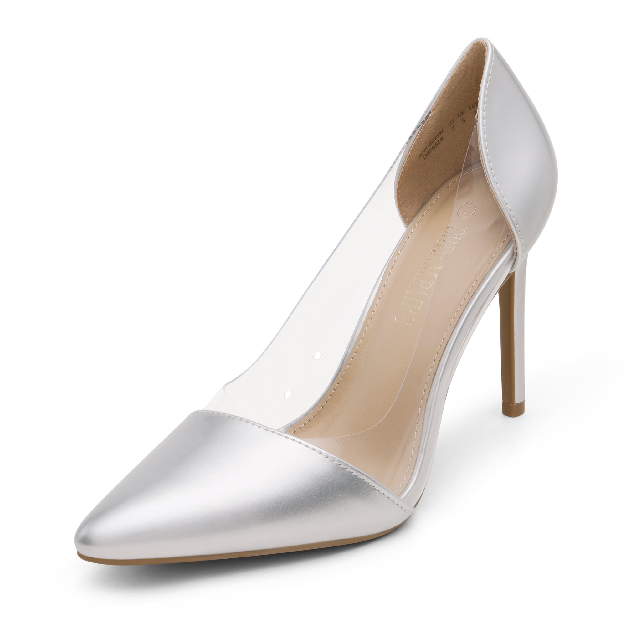 Silver Pointed-toe Transparent Stilettos, High Heels