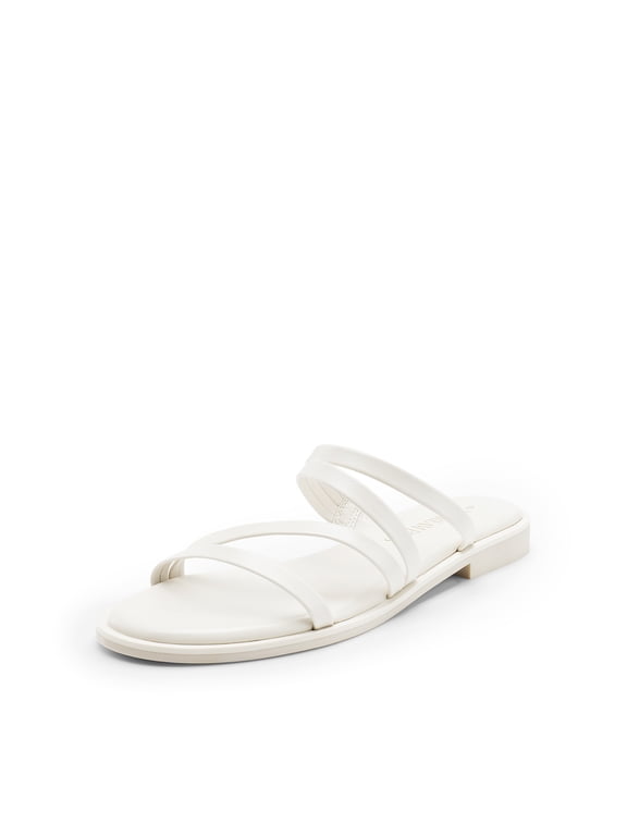 Women's Clear Studded Rhinestone Slide Sandals Slip on Open Toe Cute Flat Sandals for Summer