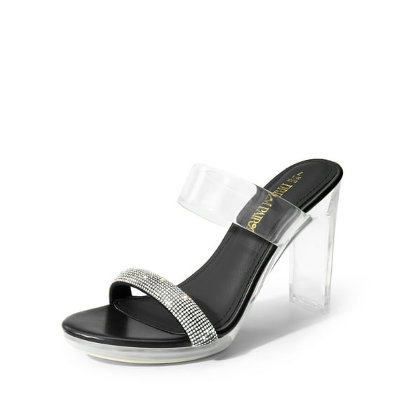 DREAM PAIRS Women's Clear Two Strap Open Toe High Block Chunky Slip on Dress Heel Sandals