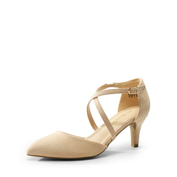 DREAM PAIRS Women's Closed Pointed Toe Dress Pumps Comfort Kitten Mid Heels Cross Strap Wedding Party Dance Shoes