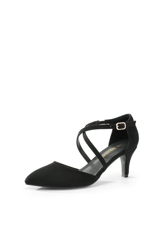 Women's Closed Pointed Toe Dress Pumps Comfort Kitten Mid Heels Cross Strap Wedding Party Dance Shoes