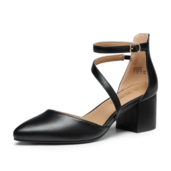 BURUDANI Women's Closed Pointed Toe Low Chunky Heels Pumps Ankle Strap Wedding Business Dressy Shoes