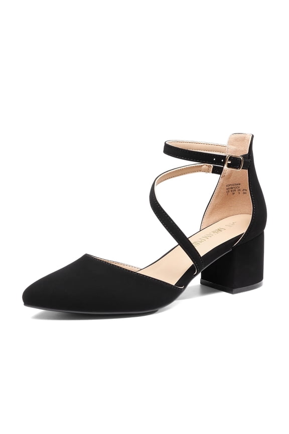 Women's Closed Pointed Toe Low Chunky Heels Pumps Ankle Strap Wedding Business Dressy Shoes