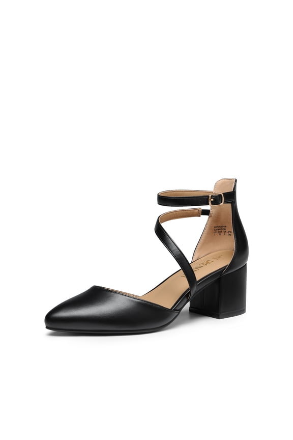 Women's Closed Pointed Toe Low Chunky Heels Pumps Ankle Strap Wedding Business Dressy Shoes