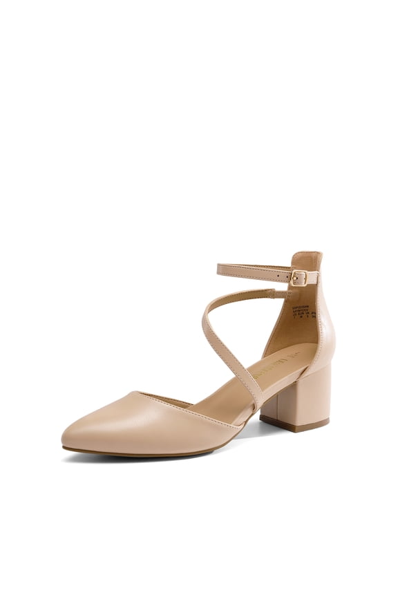 Women's Closed Pointed Toe Low Chunky Heels Pumps Ankle Strap Wedding Business Dressy Shoes