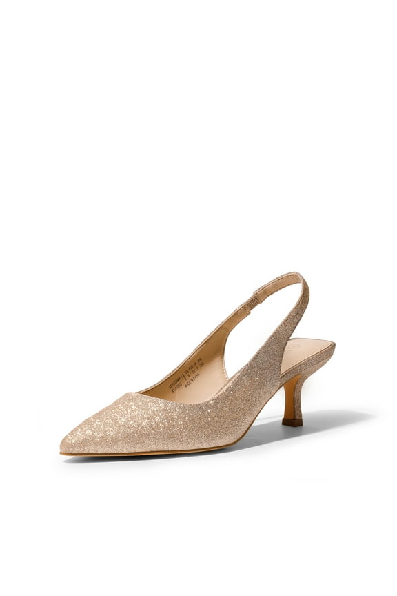 Women’s Closed Toe Kitten Heels Pointed Toe Slingback Low Heels Dress Bridal Wedding Pumps Shoes