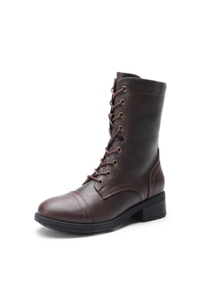 Women's Combat Boots Lace-up Mid Calf Military Riding Boots with Chunky Heel
