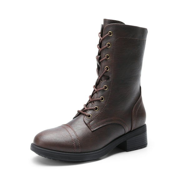 DREAM PAIRS Women's Combat Boots Lace-up Mid Calf Military Riding Boots with Chunky Heel