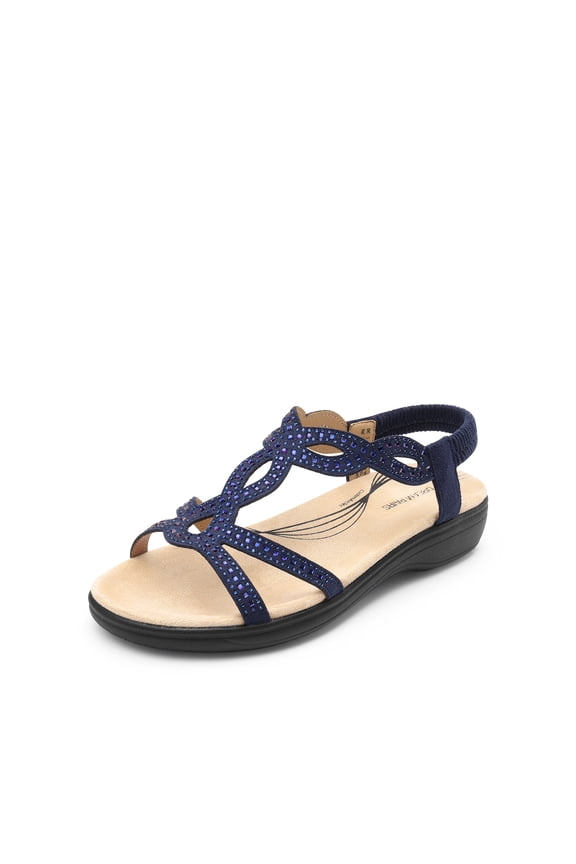 Women's Comfort Dressy Rhinestone Summer Beach Sandals Slip-on Flat Walking Orthopedic Sandals with Elastica Back Strap