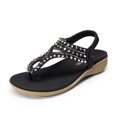 thumbnail image 1 of DREAM PAIRS Women's Comfortable Dressy Flat Sandals Rhinestone Elastic T-Strap Thong Sandals for Summer Beach, 1 of 5