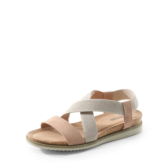 DREAM PAIRS Women's Comfortable Low Wedge Sandals, Open Toe Slip On Strappy Flat Sandals Light-weight Summer Shoes