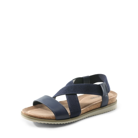 DREAM PAIRS Women's Comfortable Low Wedge Sandals, Open Toe Slip On Strappy Flat Sandals Light-weight Summer Shoes