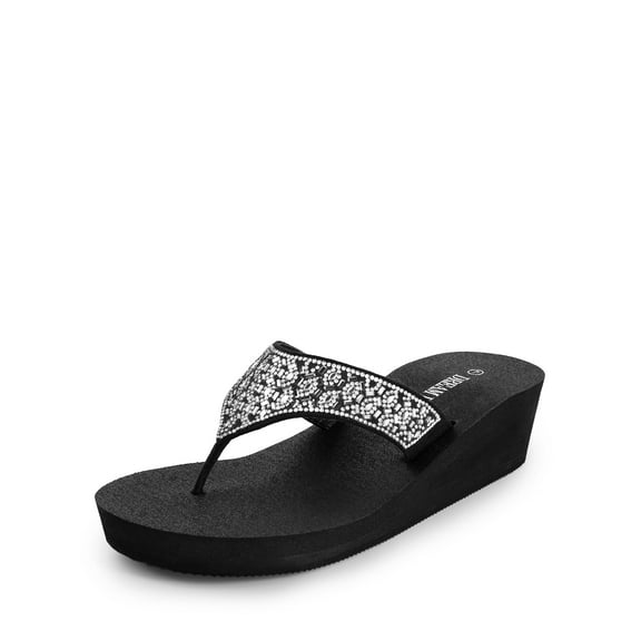 DREAM PAIRS Women's Wedge Flip Flops Summer Beach Comfortable Platform Rhinestone Thong Sandals